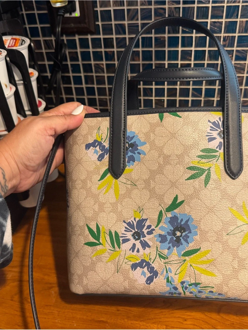 kate spade Cream Floral Satchel with Blue and Green Accents